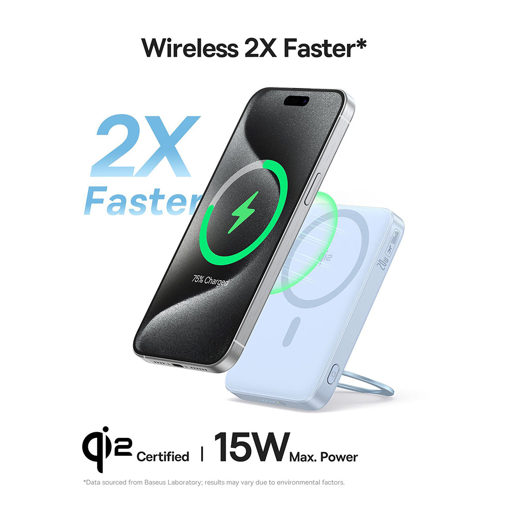 Baseus - Power Bank PicoGo (P10076800313-00) - Type-C, Qi2, Fast Charging, 20W, 5000mAh, Rotable Stand, Cable Type-C - Blue