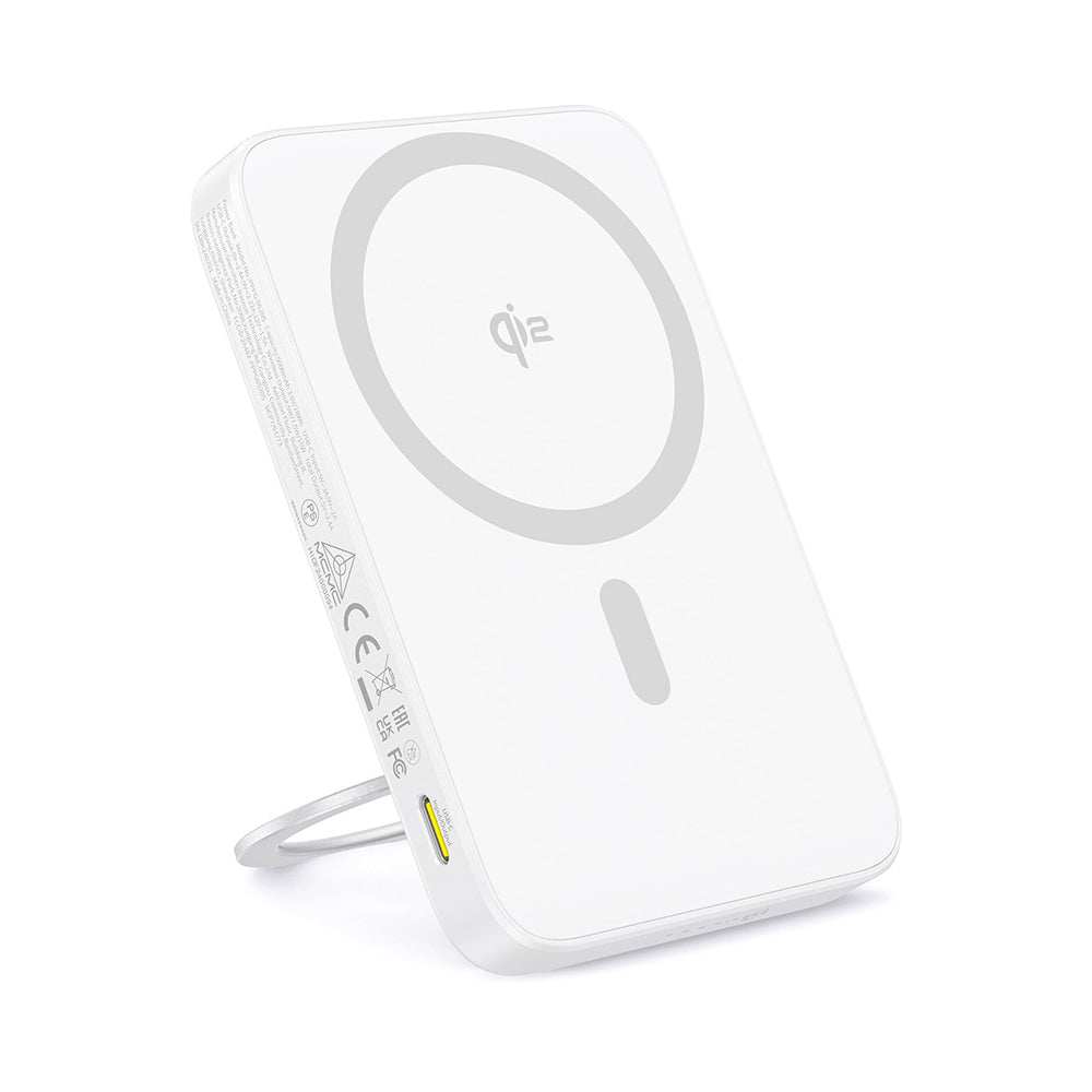 Baseus - Power Bank PicoGo (P10076800213-01) - Type-C, Qi2, Fast Charging, 20W, 5000mAh, Rotable Stand, Cable Type-C - White