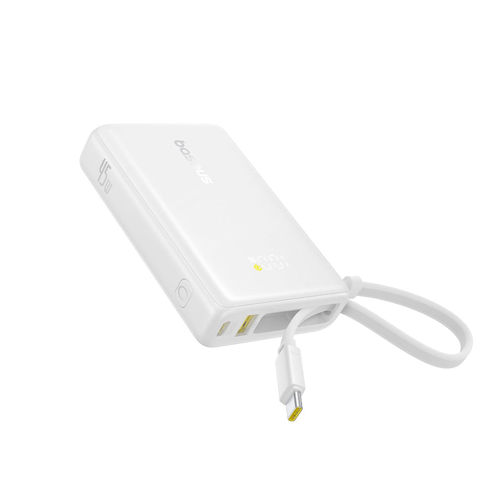 Baseus - Power Bank PicoGo (P10076803213-00) - Type-C, USB, Fast Charging, 45W, 10000mAh, Built-in Type-C Cable - White