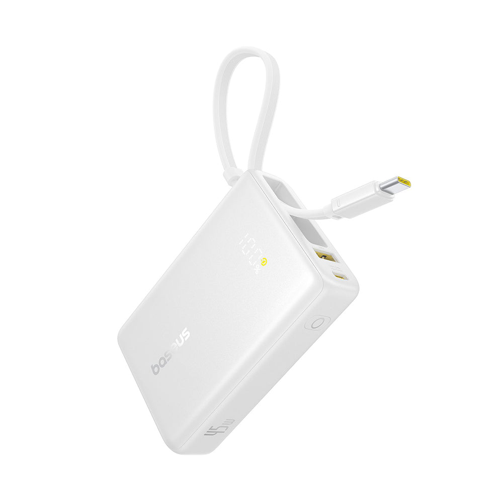 Baseus - Power Bank PicoGo (P10076803213-00) - Type-C, USB, Fast Charging, 45W, 10000mAh, Built-in Type-C Cable - White
