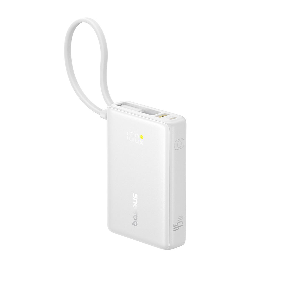 Baseus - Power Bank PicoGo (P10076803213-00) - Type-C, USB, Fast Charging, 45W, 10000mAh, Built-in Type-C Cable - White