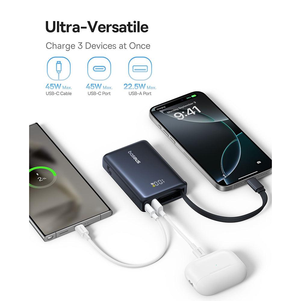 Baseus - Power Bank PicoGo (P10076803123-00) - Type-C, USB, Fast Charging, 45W, 10000mAh, Built-in Type-C Cable - Black