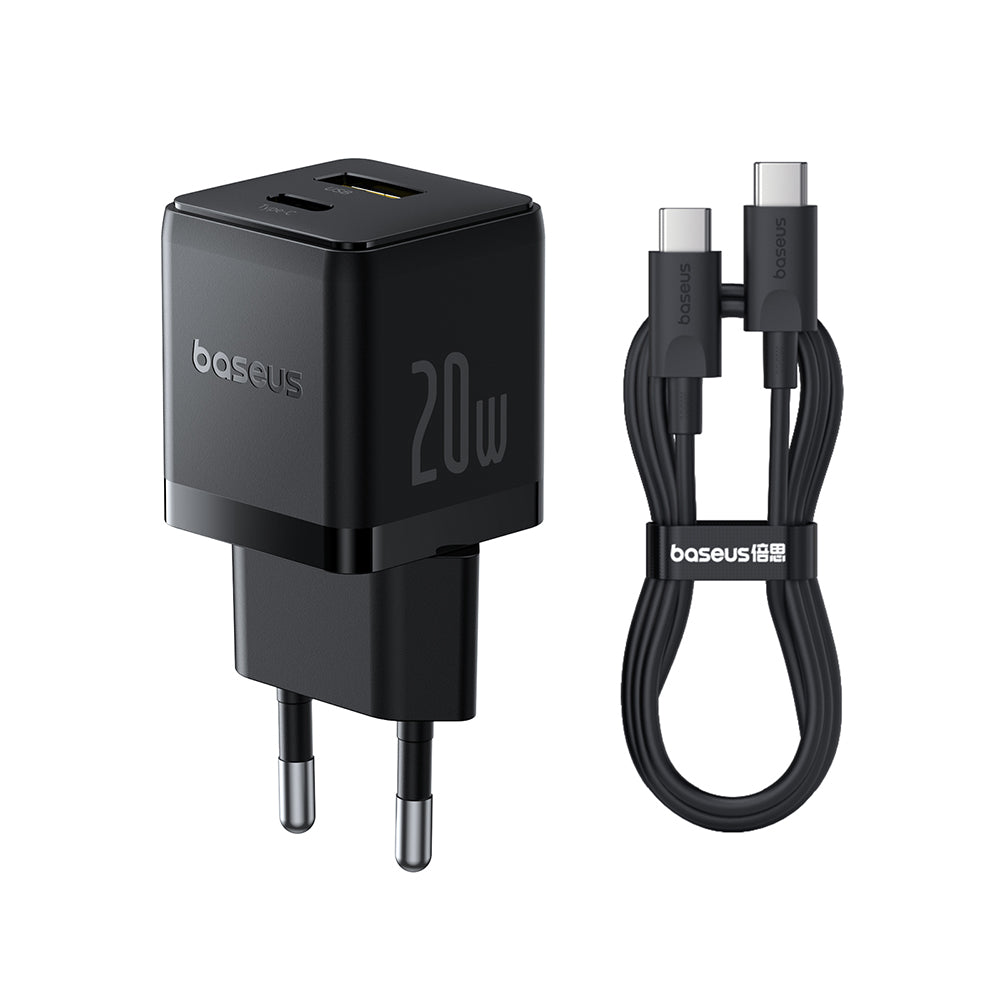 Baseus - Wall Charger Palm (P10111608113-01) - Type-C Cable Included, 2in1 Fast Charger, USB, USB-C, 20W, 5V/3.0A, 1m - Cluster Black