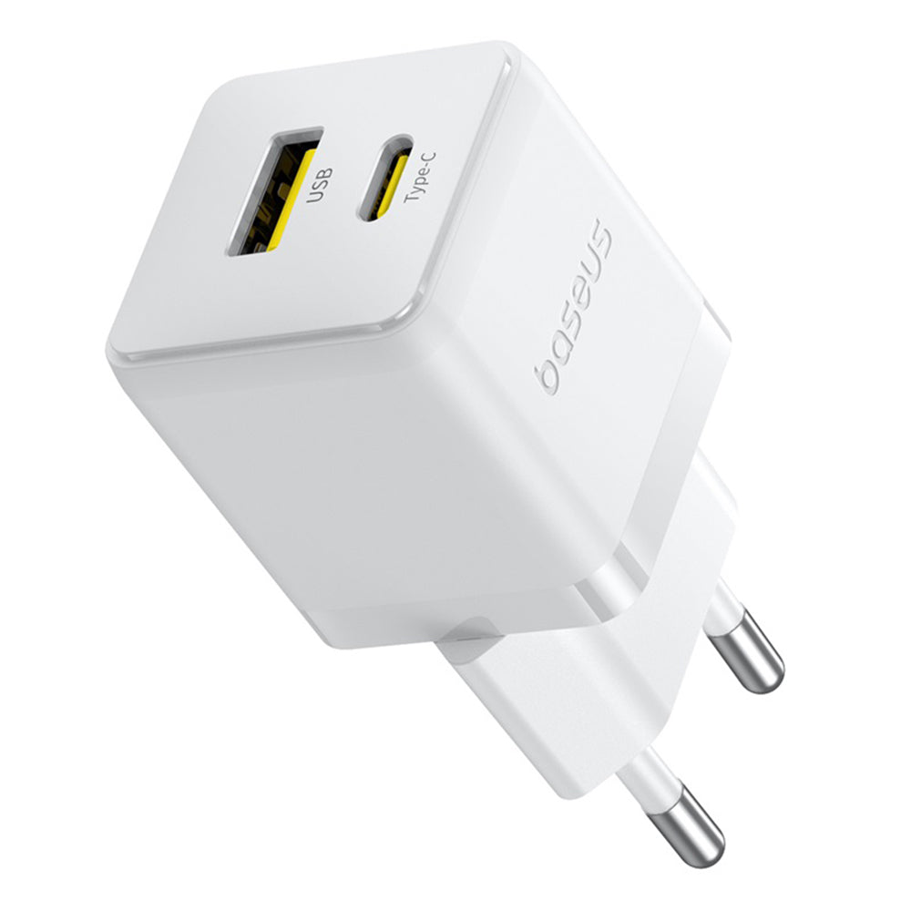 Baseus - Wall Charger Palm Series (CCZC20UE) - 2in1 Fast Charger, USB, Type-C, 20W, 5V/3A - Moon White