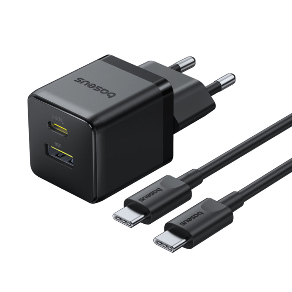 Baseus - Wall Charger Palm (P1011160A113-01) - Type-C Cable Included, Fast Charge, 2in1, USB, USB-C, 30W, 20V/3A - Cluster Black