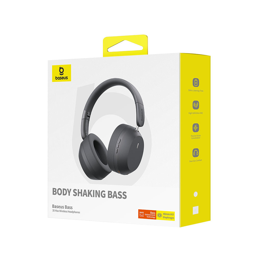 Baseus - Wireless Headphones Bass 35 Max (A00070800821-00) - On-ear, Bluetooth 5.3, Sound Isolation, Foldable - Twilight Grey