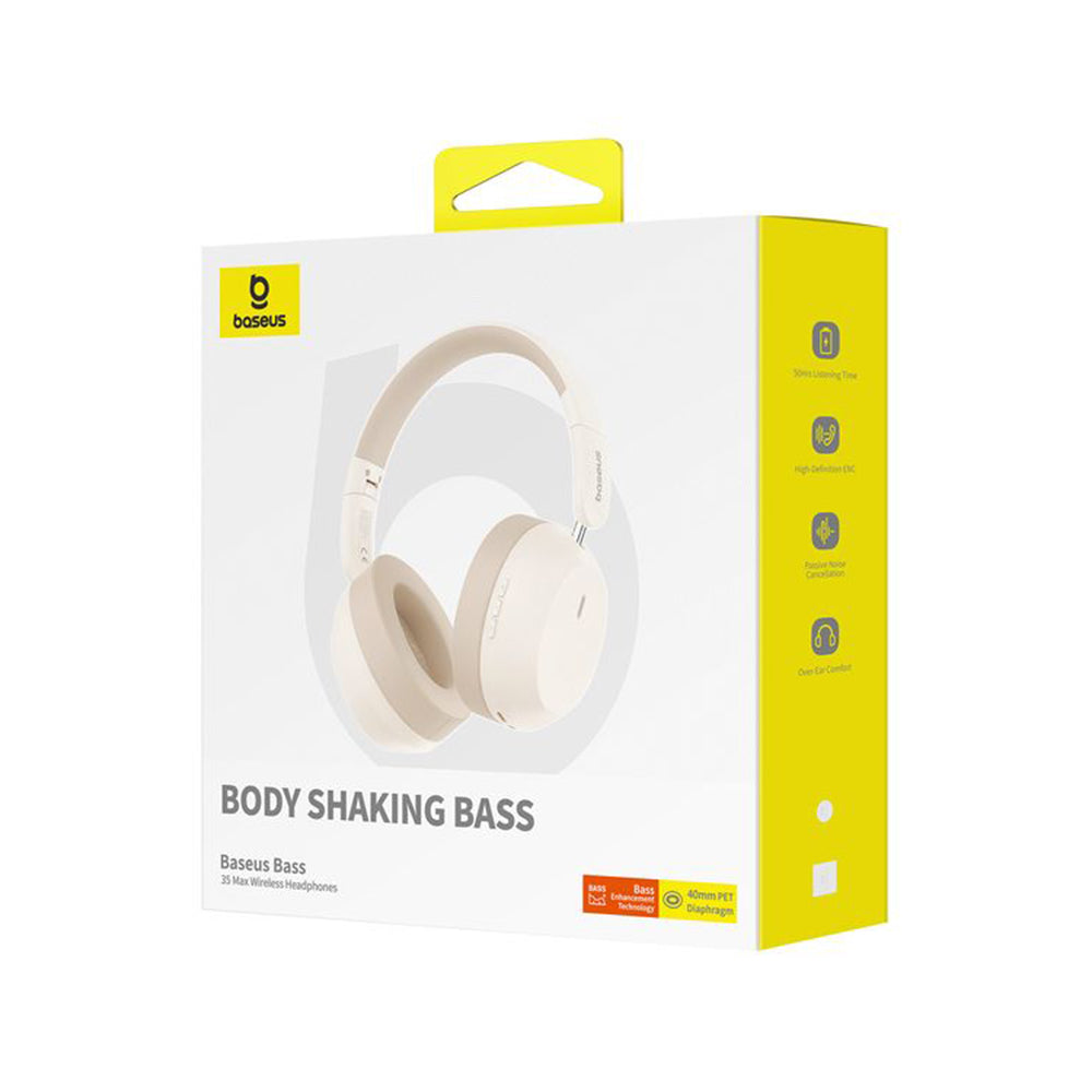 Baseus - Wireless Headphones Bass 35 Max (A00070800221-00) - On-ear, Bluetooth 5.3, Sound Isolation, Foldable - Stellar White