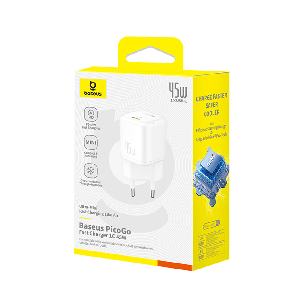 Baseus - Wall Charger PicoGo (P10176800213-00) - GaN, Fast Charging, 45W, USB-C - Moon White