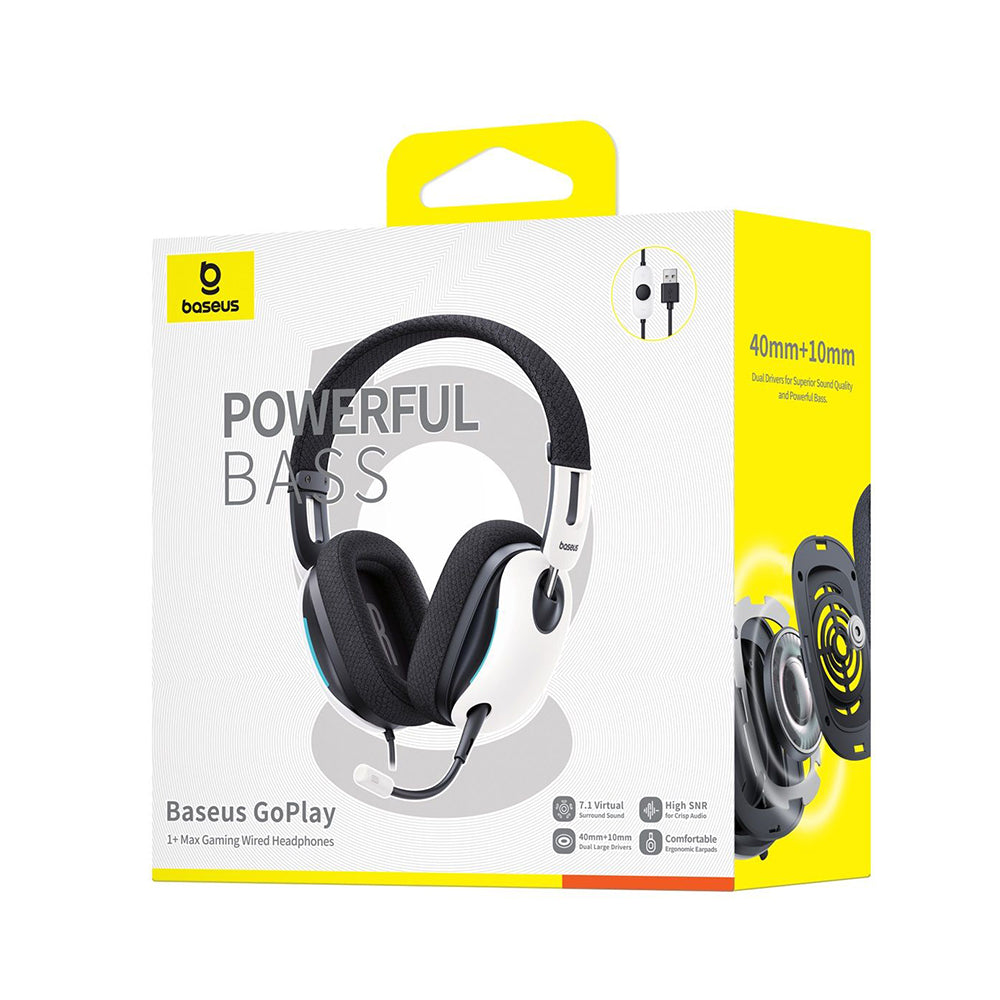 Baseus - Gaming Headphones GoPlay 1 Max (A00181003213-00) - with Microphone, In-Line Cable Controls, LED Light - Moon White