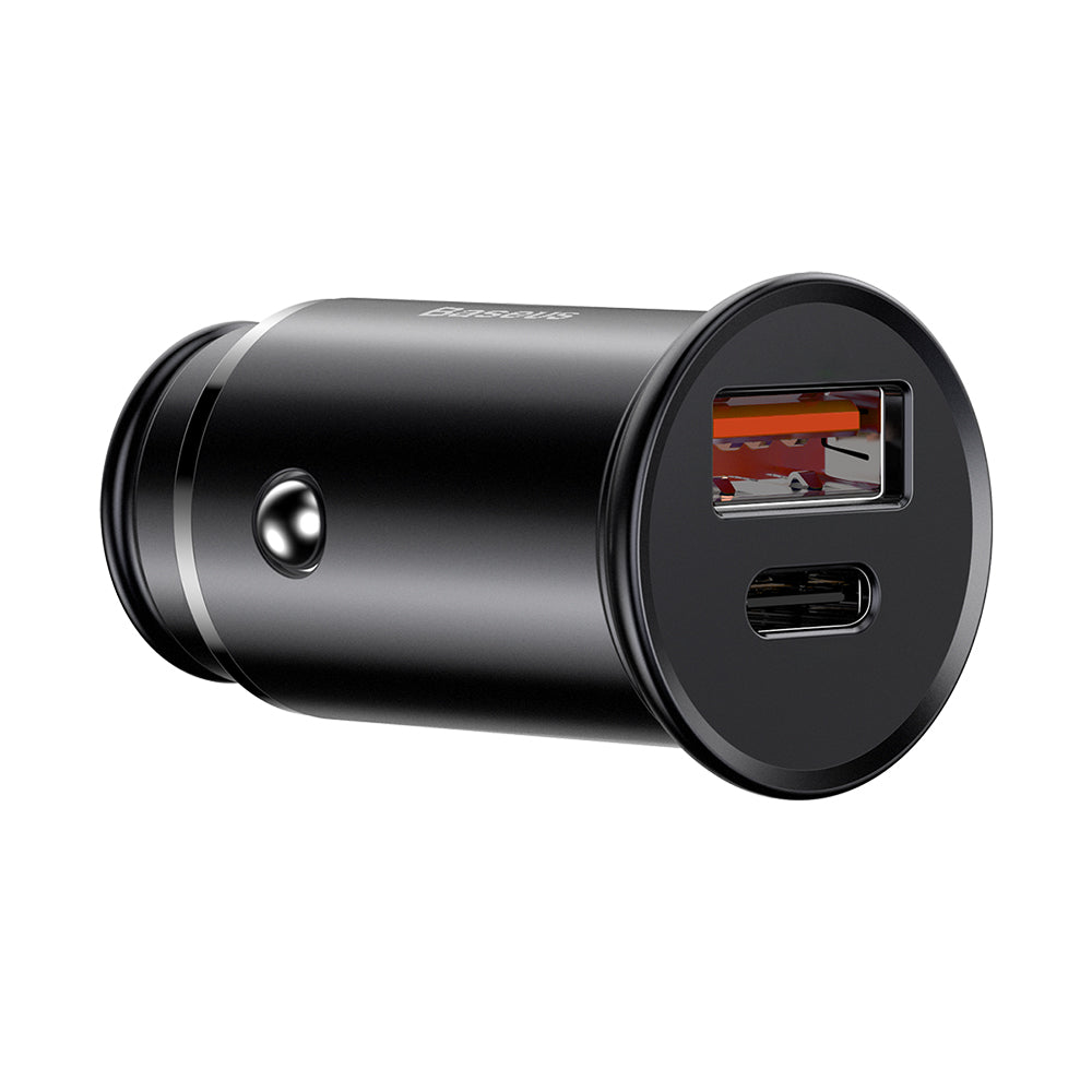 Baseus - Car Charger Circular Metal (CCALL-BS01) - Type-C, USB, PPS 30W, Multi Protocol - Black