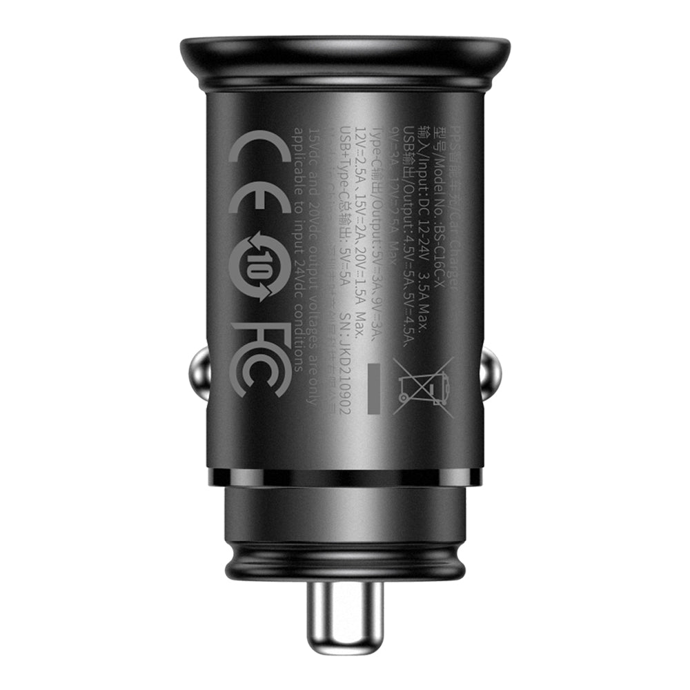 Baseus - Car Charger Circular Metal (CCALL-BS01) - Type-C, USB, PPS 30W, Multi Protocol - Black