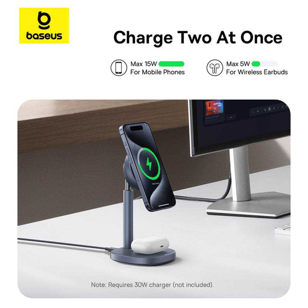 Baseus - Magnetic Wireless Charger Orbit 2 Pro (P10273500813-00) - Cooling Fast Charger for Phone, Earbuds, 20W - Space Grey