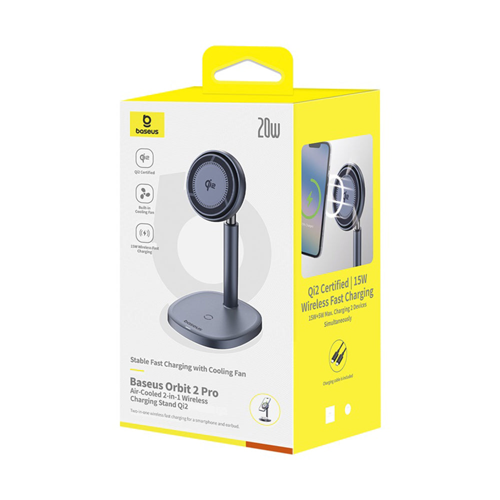 Baseus - Magnetic Wireless Charger Orbit 2 Pro (P10273500813-00) - Cooling Fast Charger for Phone, Earbuds, 20W - Space Grey