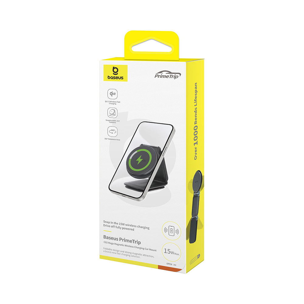 Baseus - Car Holder with Wireless Charging PrimeTrip C02 (C40169003111-00) - Magnetic Grip for Dashboard, 15W - Cluster Black