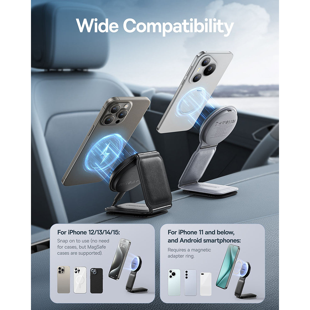 Baseus - Car Holder with Wireless Charging PrimeTrip C02 (C40169003111-00) - Magnetic Grip for Dashboard, 15W - Cluster Black