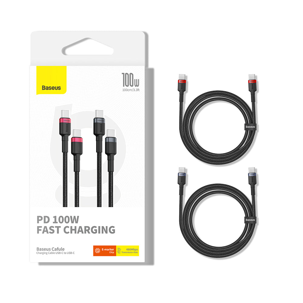 Baseus - (2 pack) Data Cable Cafule (P10318306003-00) - Type-C to Type-C, Fast Charging, 100W, 5A, 1m - Black/Red, Black/Grey