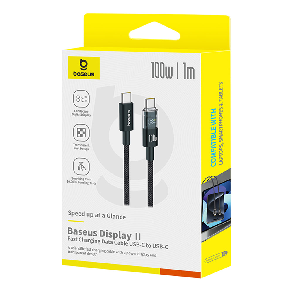 Baseus - Data Cable Display 2 (P10382702121-00) - Fast Charging, Type-C to Type-C, Digital Display, 100W, 1m - Cosmic Black