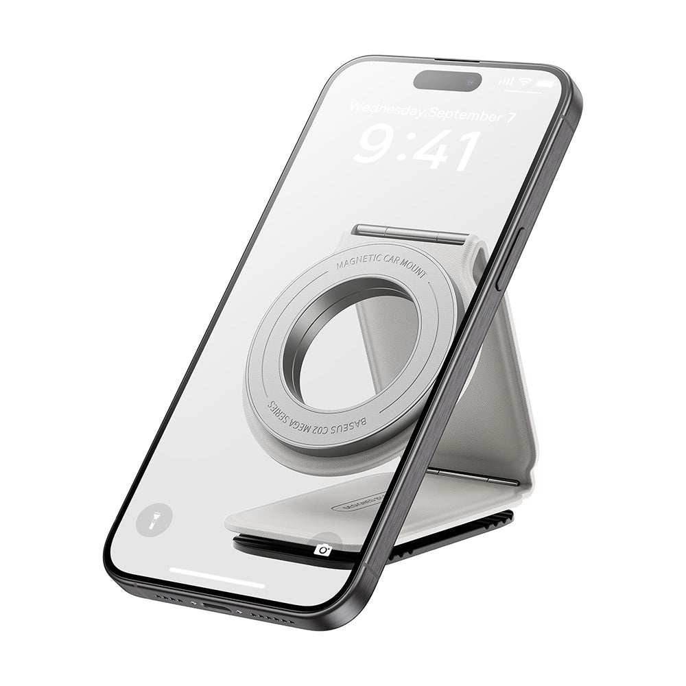 Baseus - Car Holder PrimeTrip Series C02 (C40169002213-00) - PU Leather, 360°, 25N, Versatile Mounting Option - Moon White