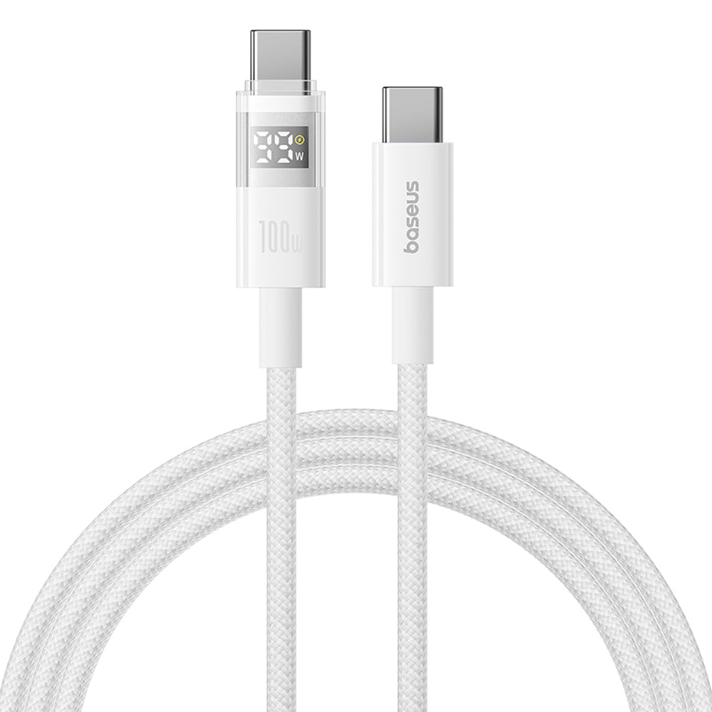 Baseus - Data Cable Display 2 (P10382702211-01) - Fast Charging, Type-C to Type-C, Digital Display, 100W, 2m - Moon White