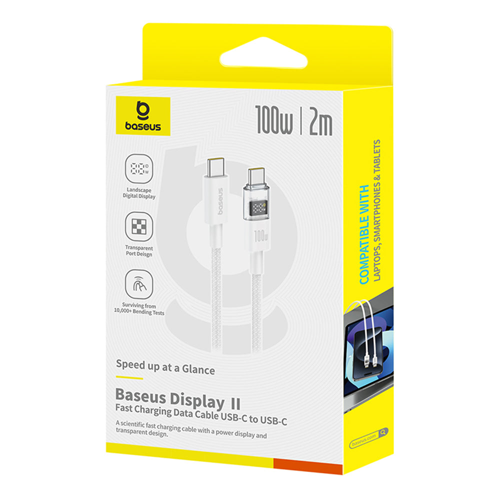 Baseus - Data Cable Display 2 (P10382702211-01) - Fast Charging, Type-C to Type-C, Digital Display, 100W, 2m - Moon White