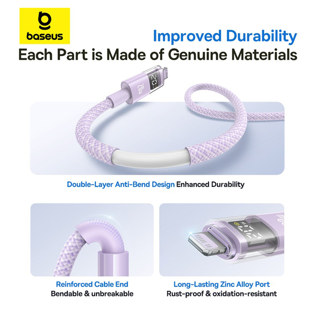 Baseus - Data Cable Display 2 (P10382703511-01) - Fast Charging, Type-C, Lightning, Digital Display, 20W, 2m - Nebula Purple