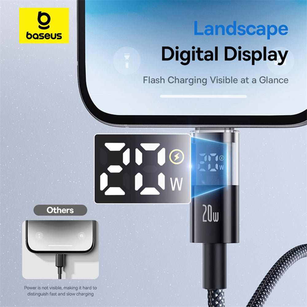 Baseus - Data Cable Display 2 (P10382703121-01) - Fast Charging, Type-C to Lightning, Digital Display, 20W, 2m - Cosmic Black