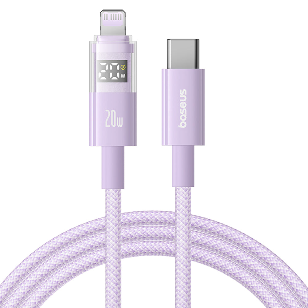 Baseus - Data Cable Display 2 (P10382703511-00) - Fast Charging, Type-C, Lightning, Digital Display, 20W, 1m - Nebula Purple