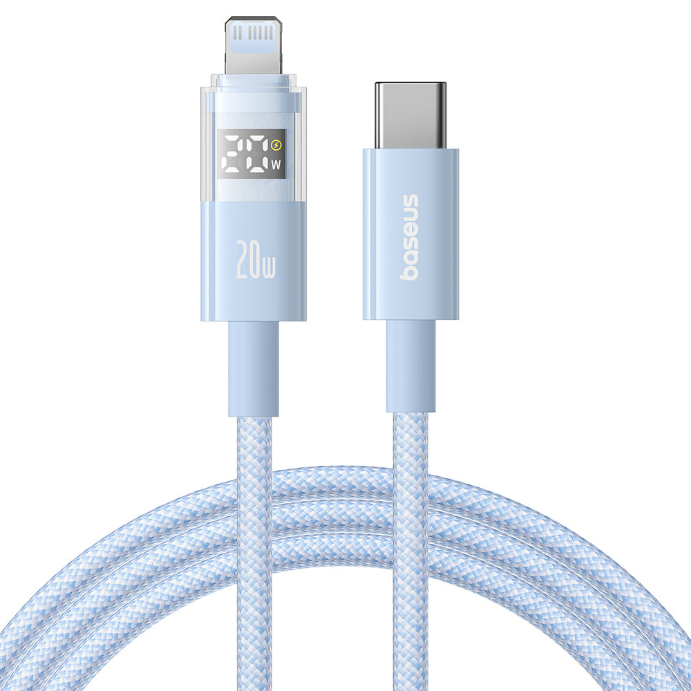 Baseus - Data Cable Display 2 (P10382703311-00) - Fast Charging, Type-C to Lightning, Digital Display, 20W, 1m - Galaxy Blue