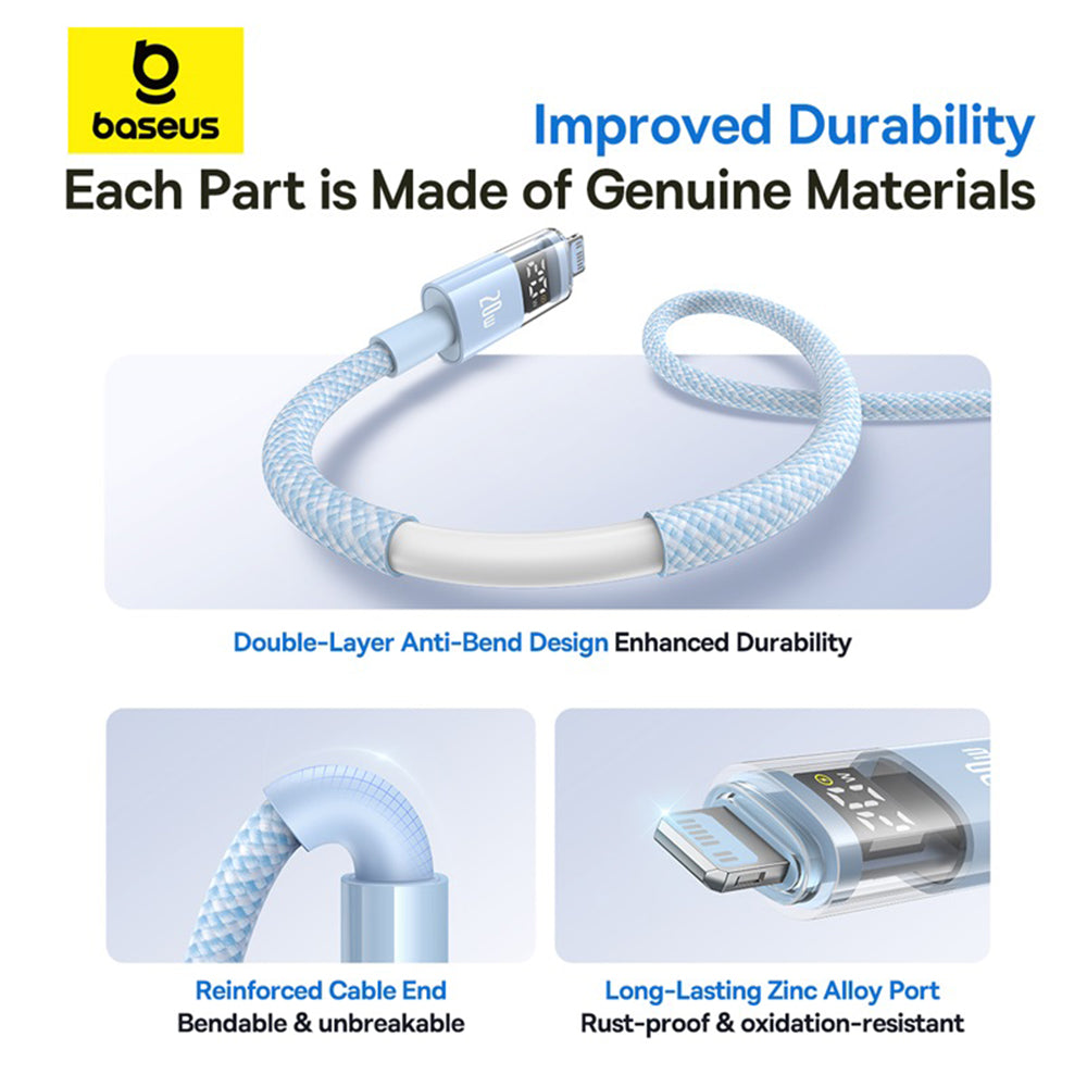 Baseus - Data Cable Display 2 (P10382703311-00) - Fast Charging, Type-C to Lightning, Digital Display, 20W, 1m - Galaxy Blue