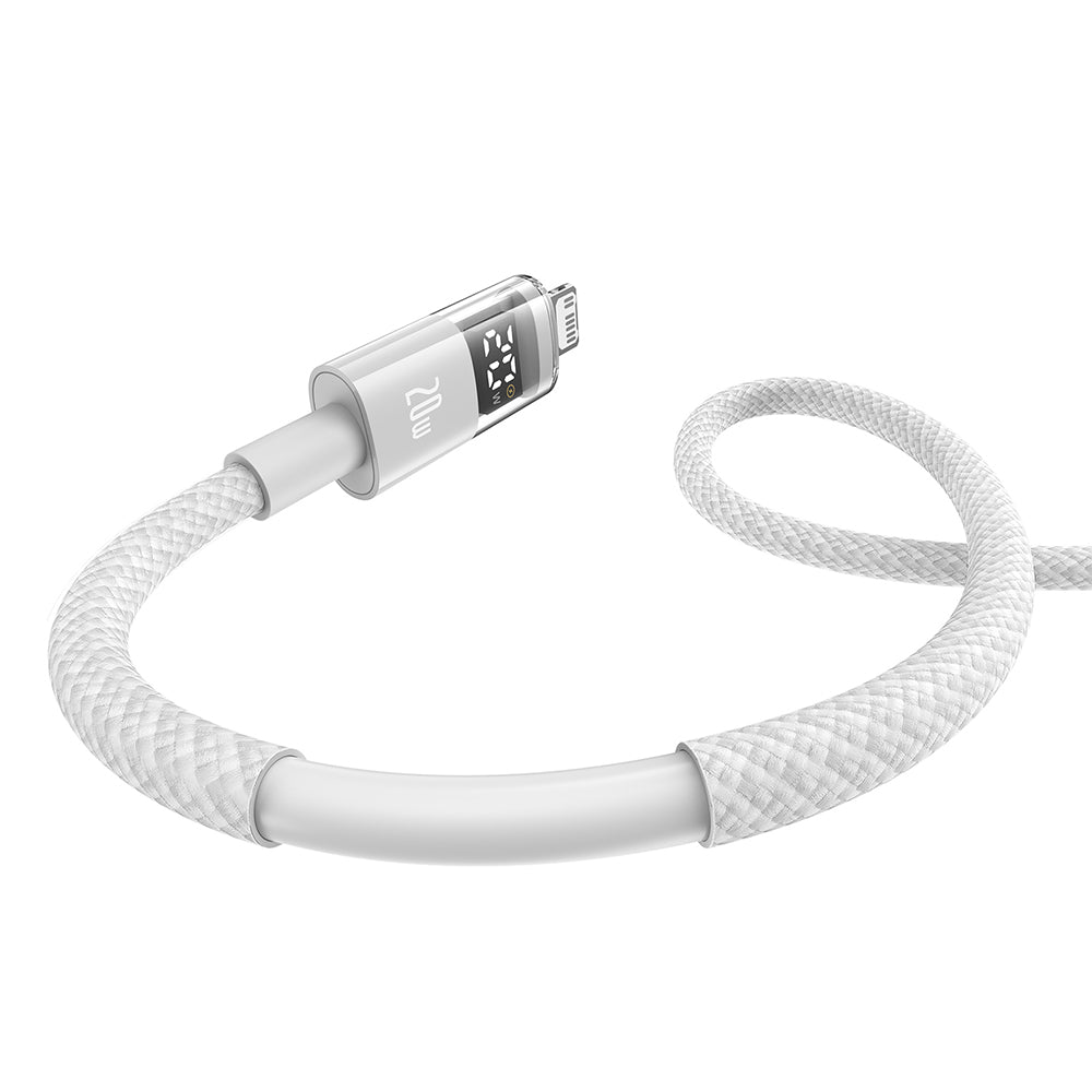 Baseus - Data Cable Display 2 (P10382703211-00) - Fast Charging, Type-C to Lightning, Digital Display, 20W, 1m - Moon White