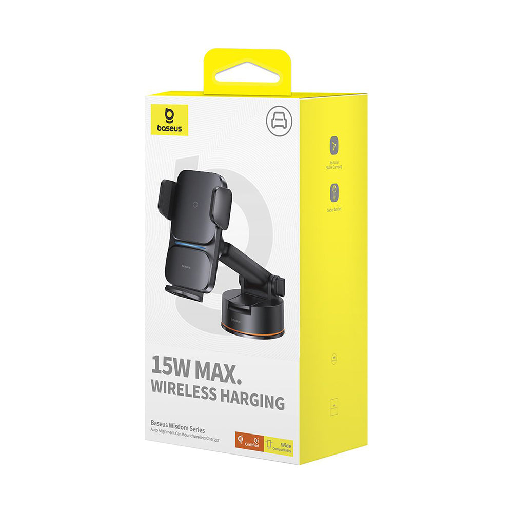 Baseus - Car Holder with Wireless Charging Wisdom Series (C40344901113-Z1) - Suction Cup, for Dashboard, 15W - Cluster Black