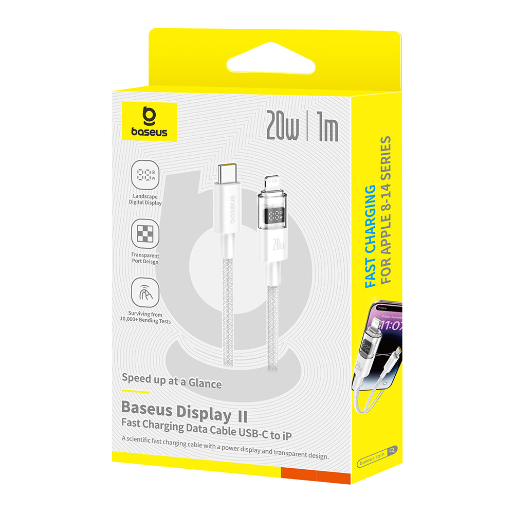 Baseus - Data Cable Display 2 (P10382703211-00) - Fast Charging, Type-C to Lightning, Digital Display, 20W, 1m - Moon White