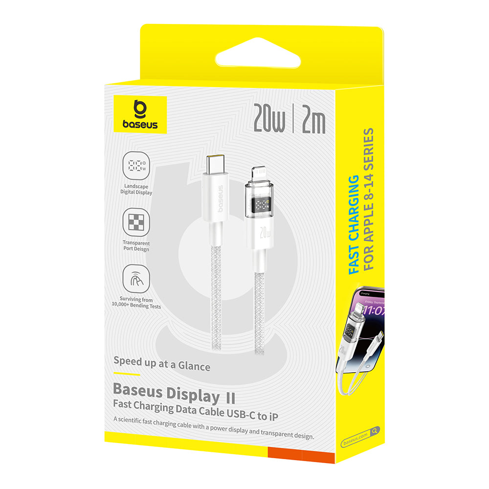 Baseus - Data Cable Display 2 (P10382703211-01) - Fast Charging, Type-C to Lightning, Digital Display, 20W, 2m - Moon White