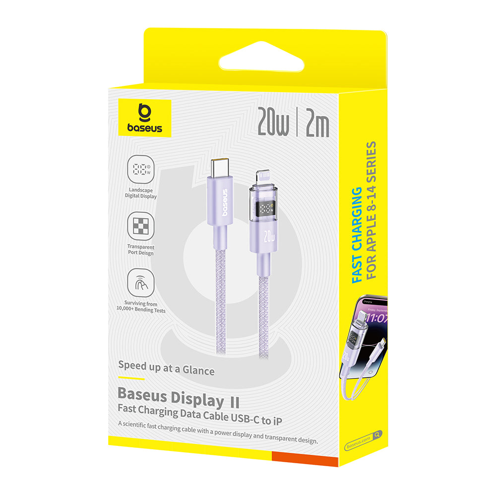 Baseus - Data Cable Display 2 (P10382703511-01) - Fast Charging, Type-C, Lightning, Digital Display, 20W, 2m - Nebula Purple
