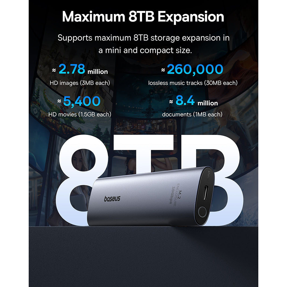 Baseus - SSD Enclosure FlyJoy Series (B00760600811-01) - USB 3.2, 10Gbps, 1G Read/Write, M.2NVME Compatible - Space Grey