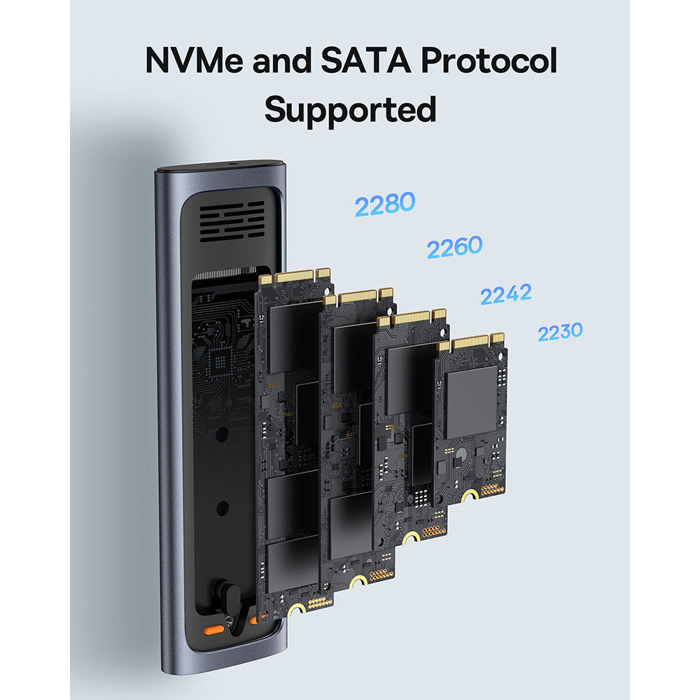 Baseus - SSD Enclosure FlyJoy Series (B00760600811-02) - Type-C, 10Gbps, 1G Read/Write, M.2NVME/SATA Compatible - Space Grey