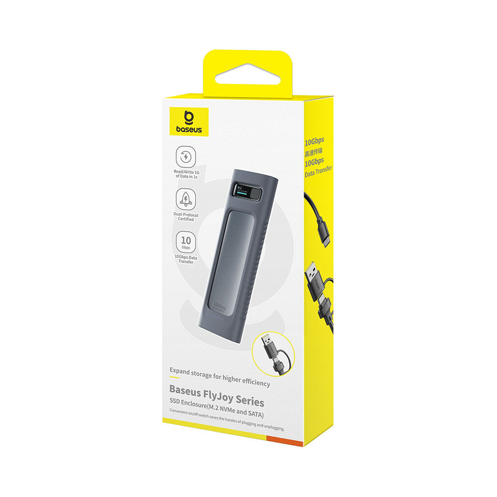 Baseus - SSD Enclosure FlyJoy Series (B00760600811-02) - Type-C, 10Gbps, 1G Read/Write, M.2NVME/SATA Compatible - Space Grey