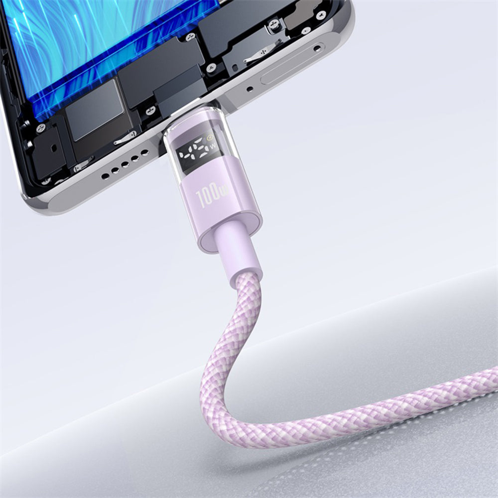 Baseus - Data Cable Display 2 (P10382701511-00) - Fast Charging, USB to Type-C, Digital Display, 100W, 1m - Nebula Purple