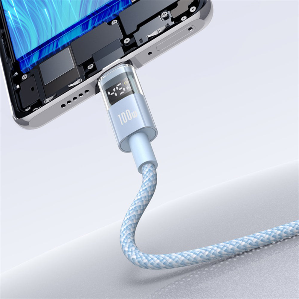 Baseus - Data Cable Display 2 (P10382701311-00) - Fast Charging, USB to Type-C, Digital Display, 100W, 1m - Galaxy Blue