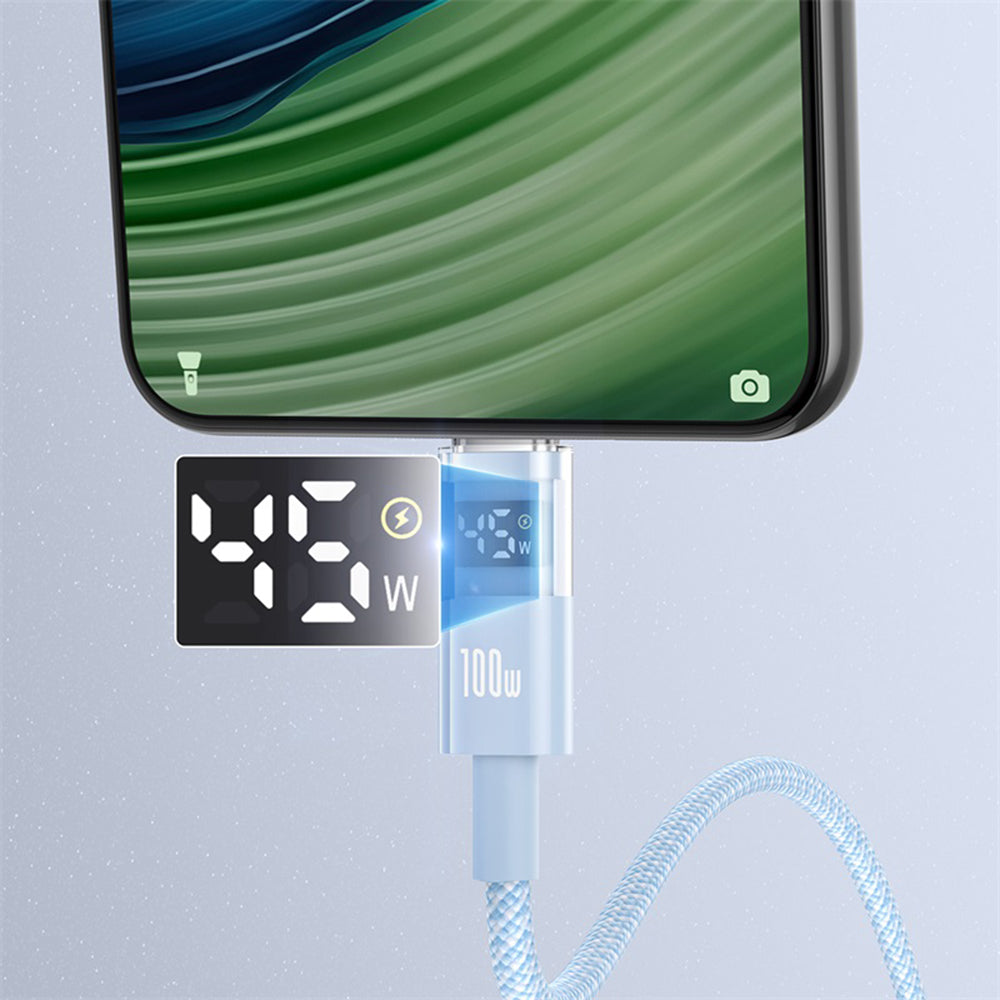 Baseus - Data Cable Display 2 (P10382701311-00) - Fast Charging, USB to Type-C, Digital Display, 100W, 1m - Galaxy Blue