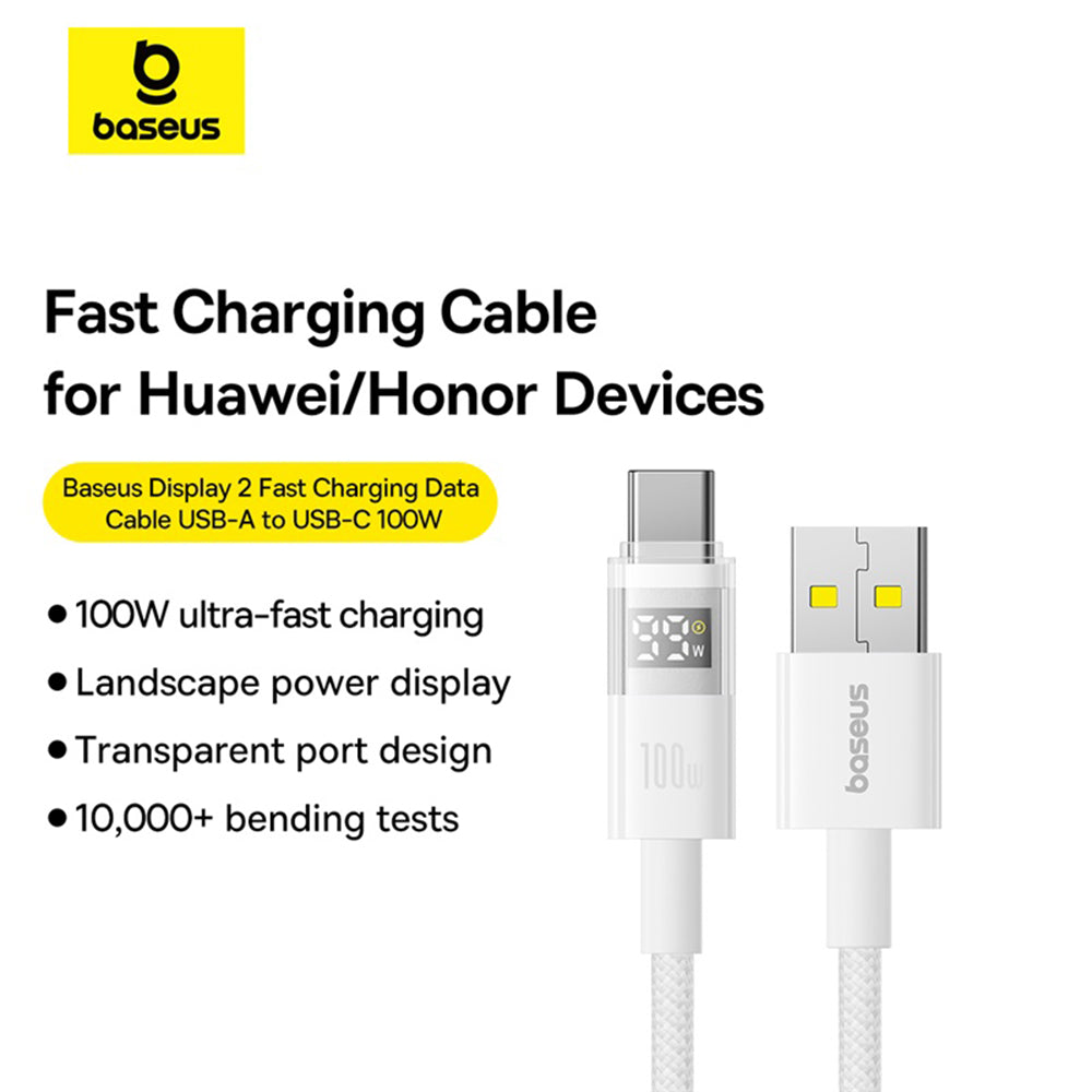 Baseus - Data Cable Display 2 (P10382701211-00) - Fast Charging, USB to Type-C, Digital Display, 100W, 1m - Moon White