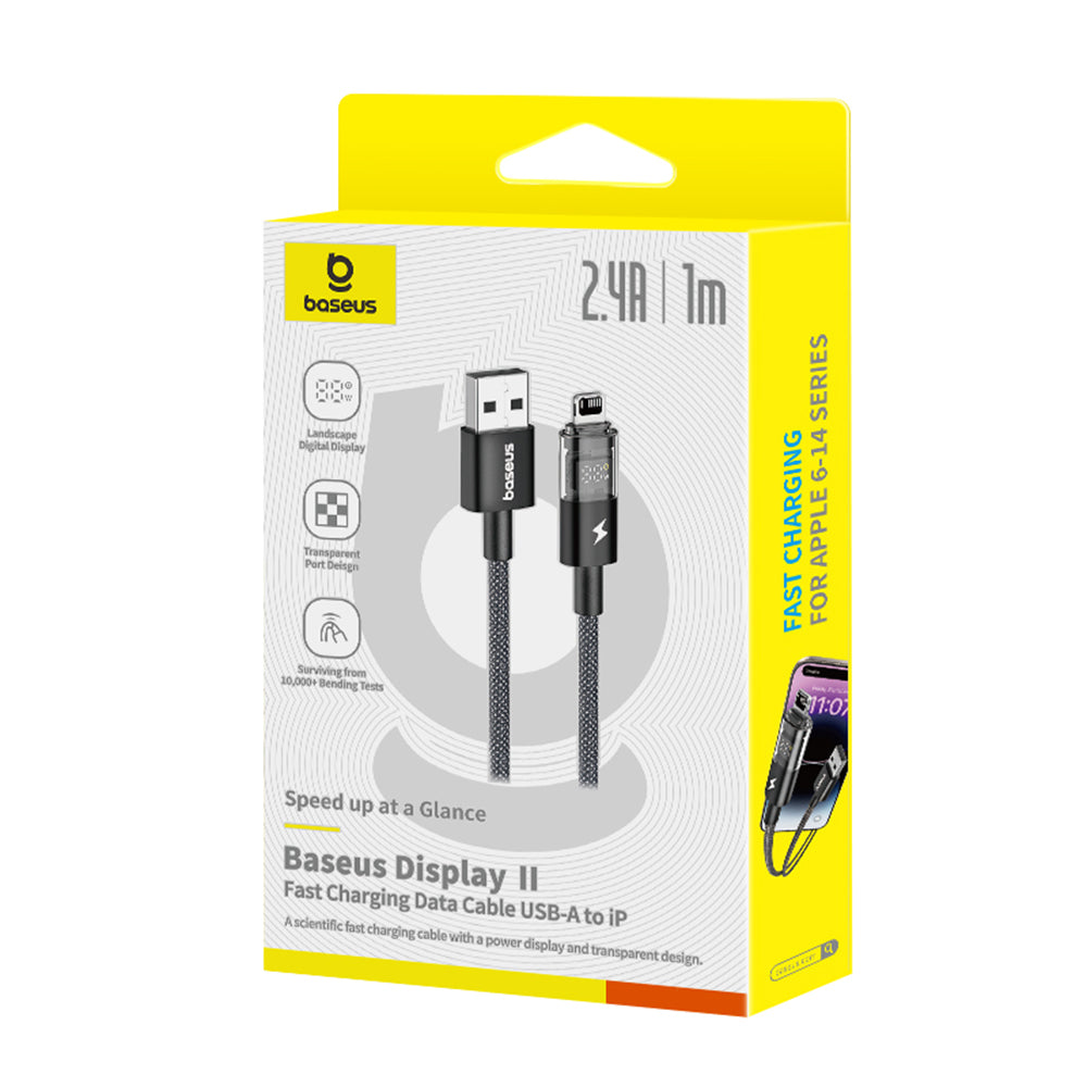 Baseus - Data Cable Display 2 (P10382700121-00) - USB to Lightning, Fast Charging, Digital Display, 2.4A, 1m - Cosmic Black