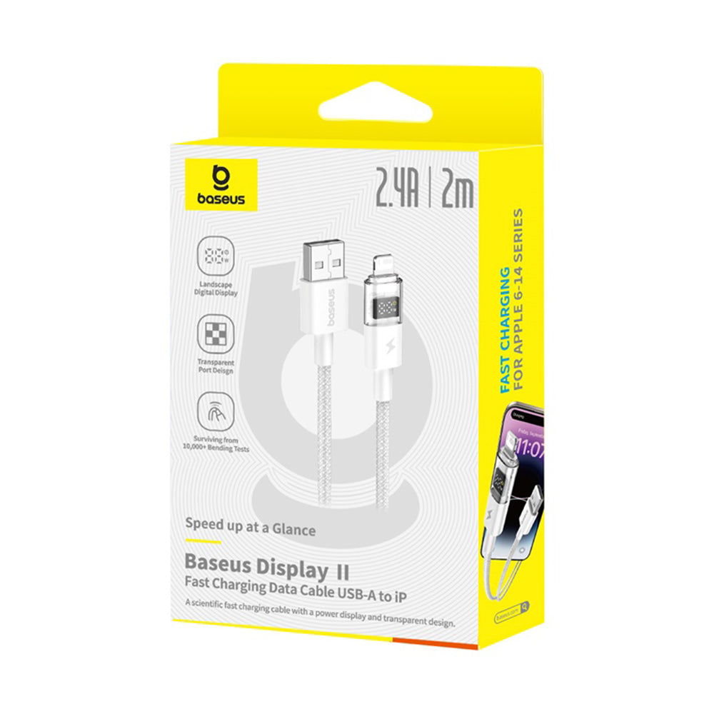 Baseus - Data Cable Display 2 (P10382700211-01) - USB to Lightning, Fast Charging, Digital Display, 2.4A, 2m - Moon White