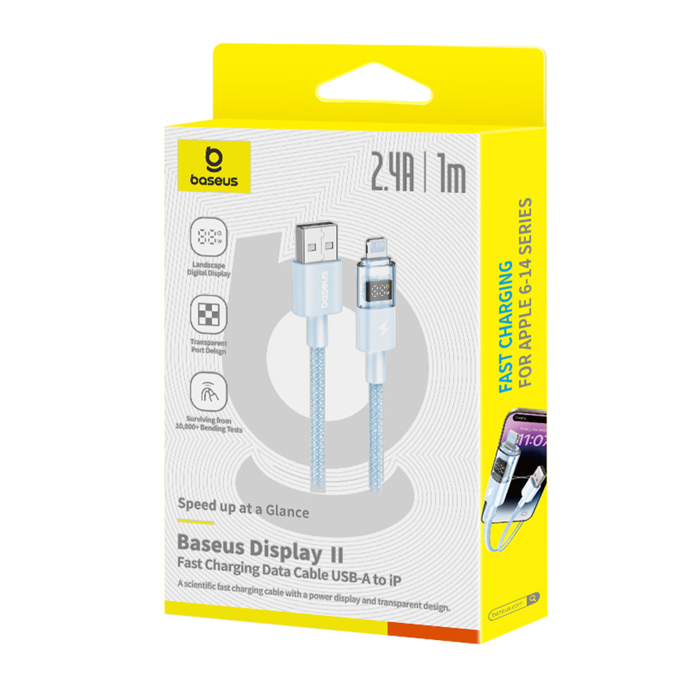 Baseus - Data Cable Display 2 (P10382700311-00) - USB to Lightning, Fast Charging, Digital Display, 2.4A, 1m - Galaxy Blue
