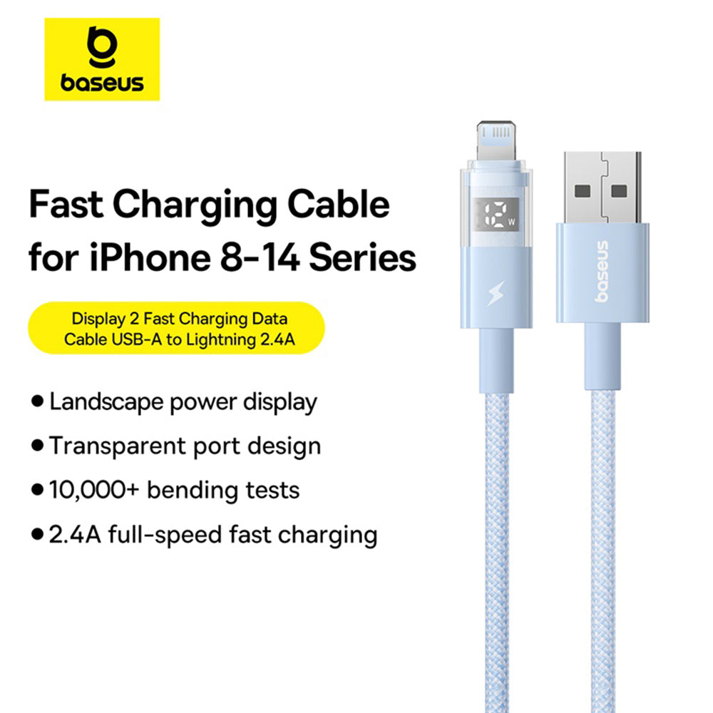 Baseus - Data Cable Display 2 (P10382700311-00) - USB to Lightning, Fast Charging, Digital Display, 2.4A, 1m - Galaxy Blue