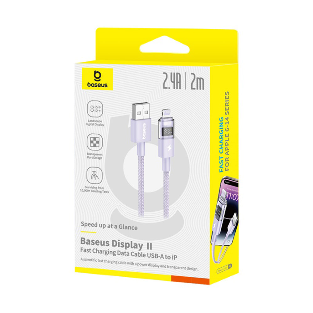 Baseus - Data Cable Display 2 (P10382700511-01) - USB to Lightning, Fast Charging, Digital Display, 2.4A, 2m - Nebula Purple