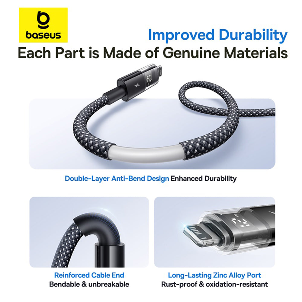 Baseus - Data Cable Display 2 (P10382700121-01) - USB to Lightning, Fast Charging, Digital Display, 2.4A, 2m - Cosmic Black