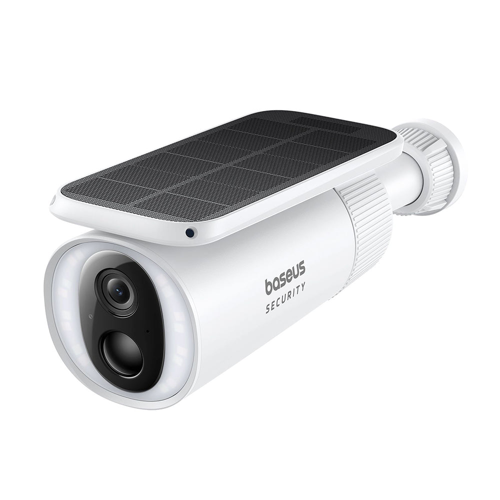 Baseus - Outdoor Camera Security S1 (S0SW002130) - with Solar Panel, 2K, 8GB, Two-way Audio, Night Vision, 10.400mAh - White