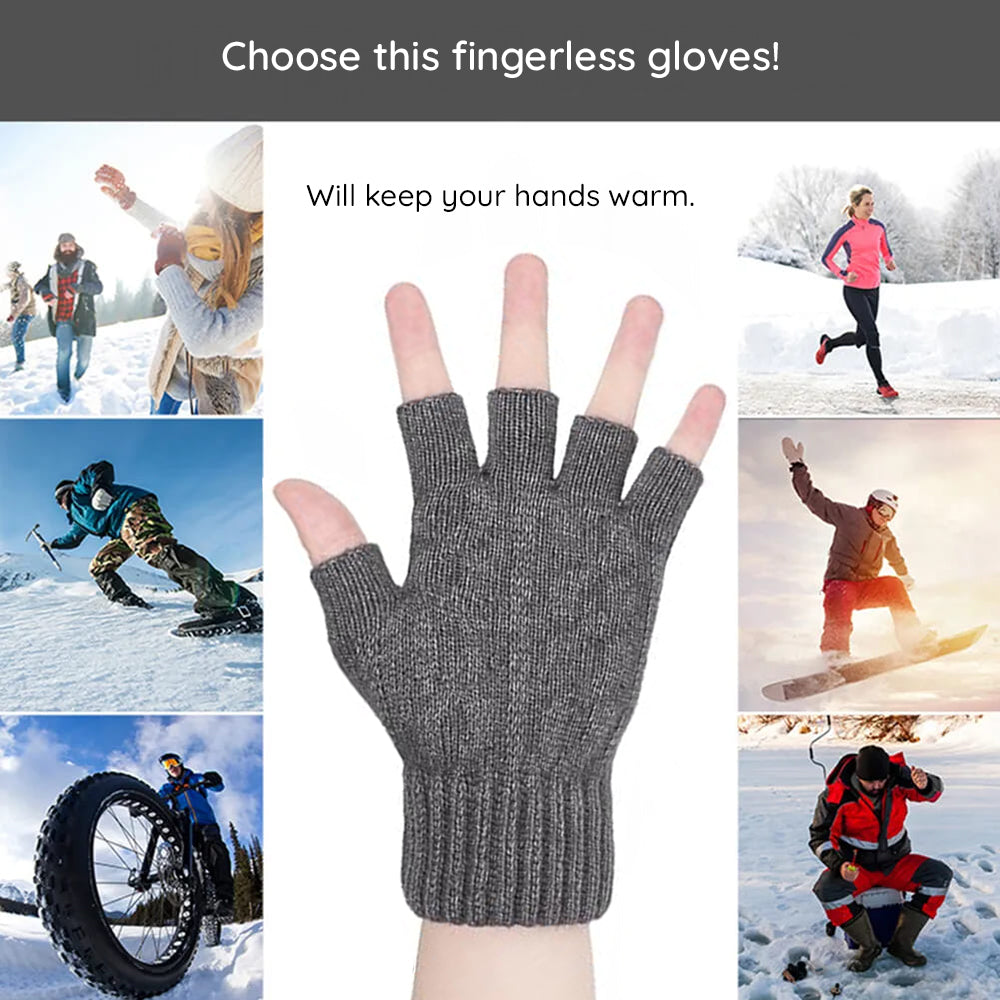 Techsuit - Gloves (ST0014) - from Alpaca Wool, Half Finger, Size 17cm - Black