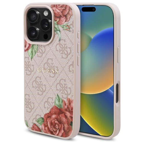 Guess - Hardcase 4G Flower Print MagSafe (GUHMP16LP4ROPEMCP) - iPhone 16 Pro - Pink
